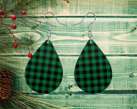 Green & Black Plaid Earrings